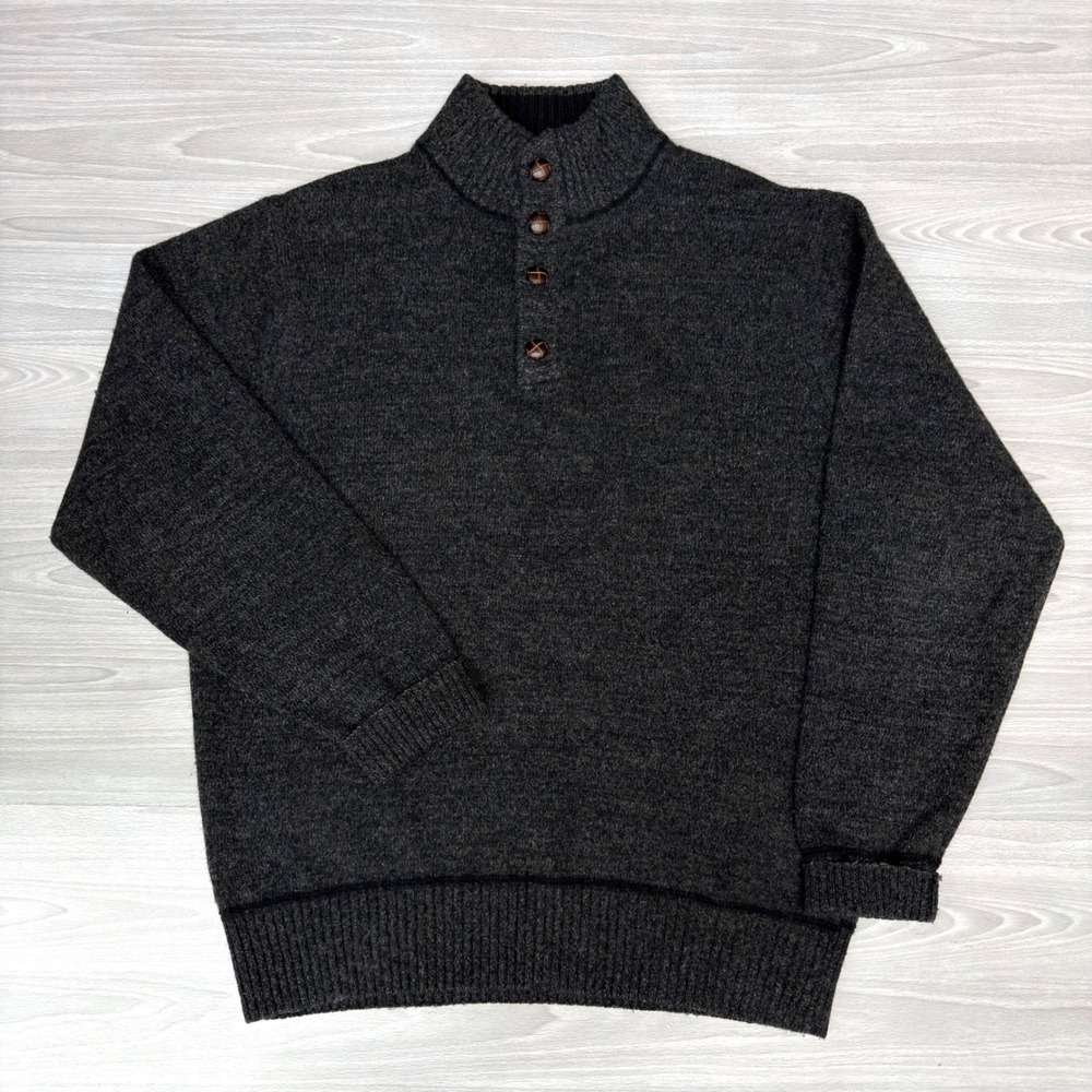Iceland Mens Wool Blend Mock Neck Button Sweater Made in Italy Charcoal Gray M